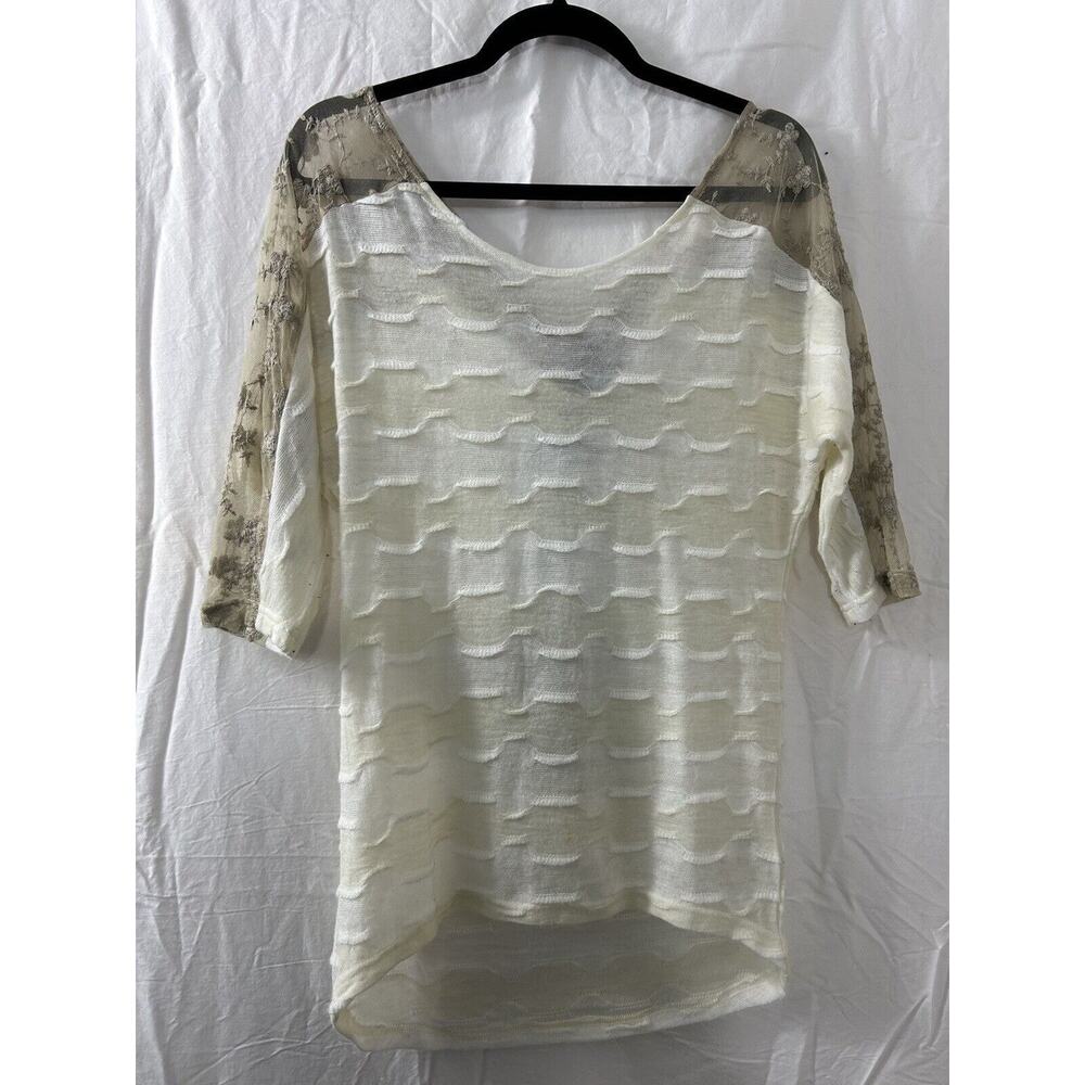 Altar'd State Cream Beige Embroidered Floral Lace Top Tie Back Sheet Sz S Boho